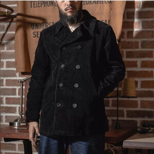 Bronson Black Corduroy Peacoat Double-Breast M Men's Jacket Naval Sailor Reefer